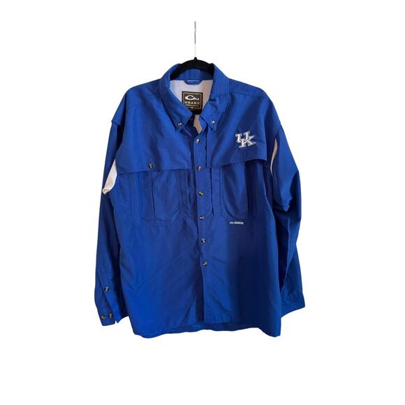 University of Kentucky L Drake Blue Button Up Vented Fishing Shirt Mens Large - Picture 1 of 9